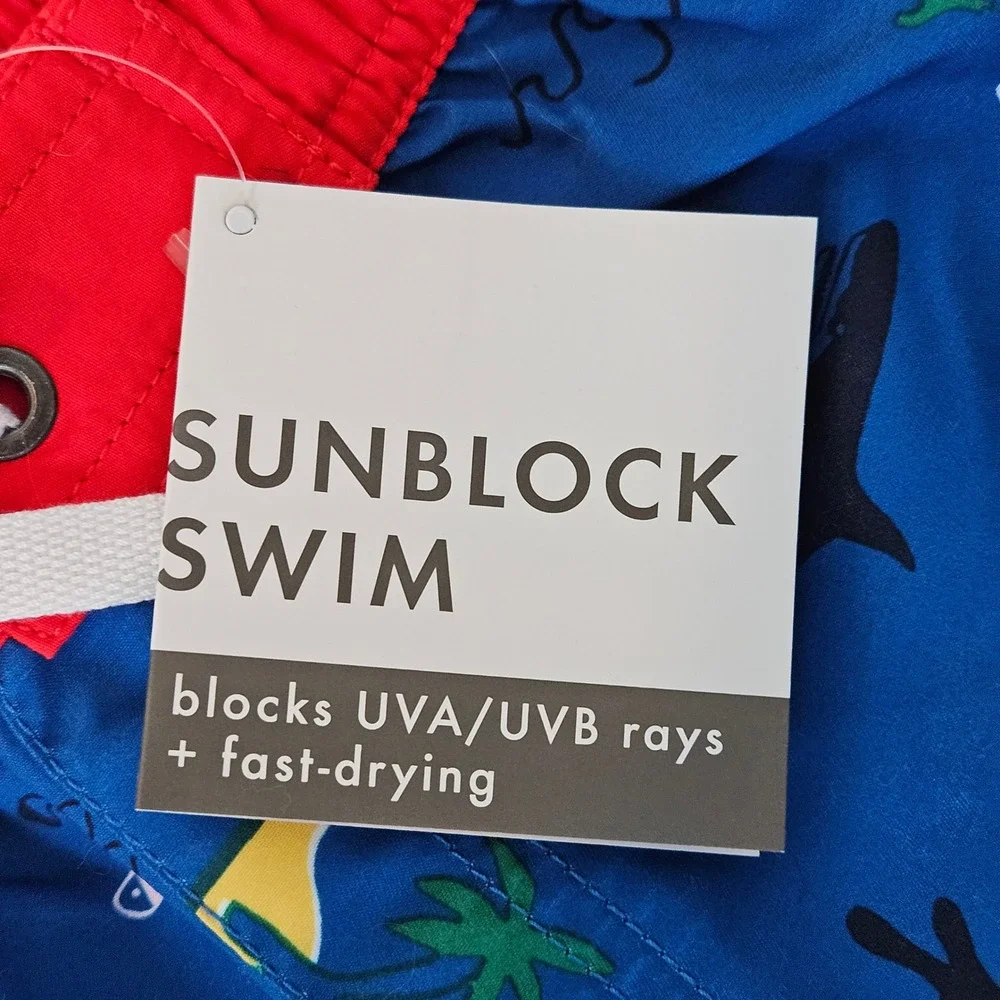 Hanna Andersson Swim Trunks Kids Size 5 Blue NEW Shark Tropical Sunblock‎ Swim